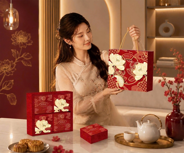 Hộp trung thu 4B (150-250gr) KIM LIÊN Đỏ (ko nắp) 2026 - Lốc 10 bộ (NV26415)