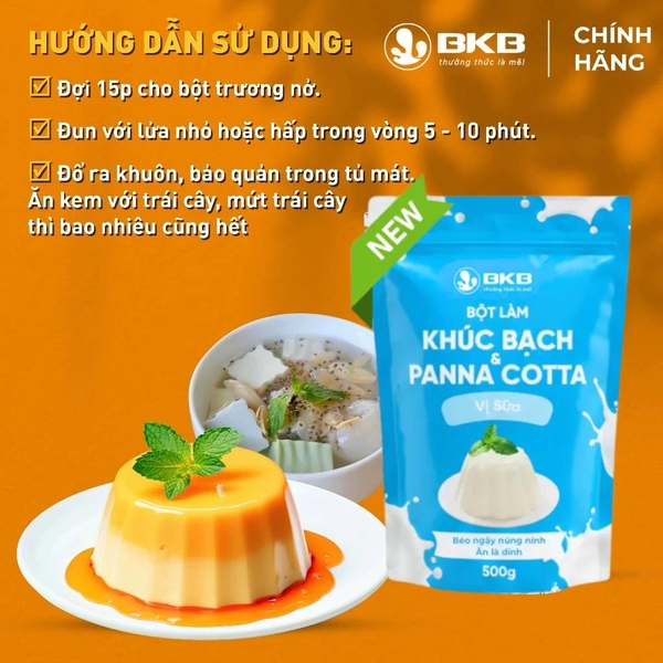 Bột làm Khúc Bạch, Panna Cotta Vị SỮA BKB - Gói 500gr