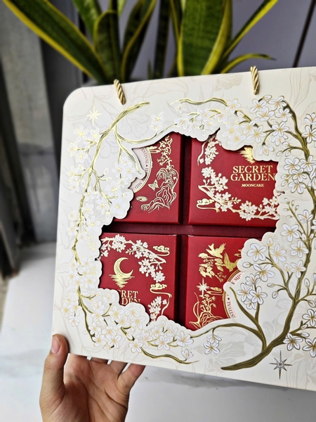 Hộp trung thu 4B (150-250gr) NGUYỆT HOA VIÊN ĐỎ (ko nắp) 2026 - Lốc 10 bộ (NV26406)