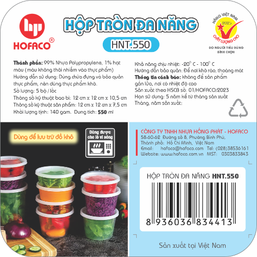 Hộp Tròn Đa Năng 550ml Hofaco - Lốc 5c (HNT.550)