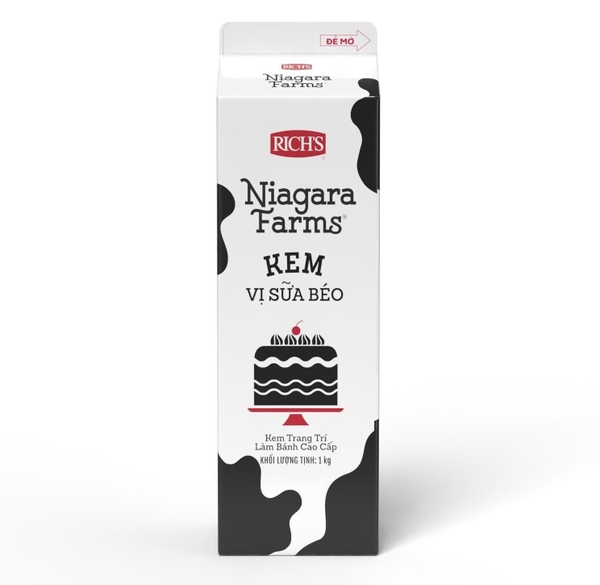 RICH - Kem Topping NIAGARA FARM ĐEN vị sữa béo Cao Cấp - Hộp 1kg