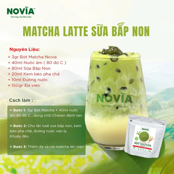 Bột Trà Xanh Matcha MŨ XANH NOVIA - Gói 100gr