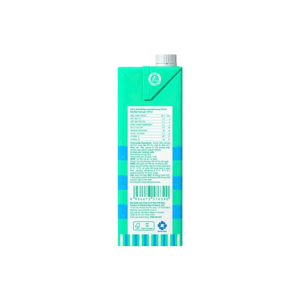 Sữa tươi tiệt trùng Vinamilk 100% KO ĐƯỜNG - Hộp 1L