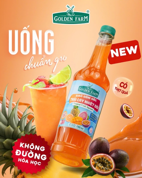 Siro ĐẬM ĐẶC Trái Cây Nhiệt Đới Golden Farm - Chai 700ml