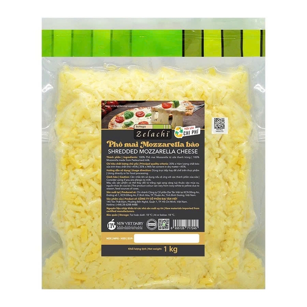 Phô mai Mozzarella Bào Sợi ZELACHI - Gói 1kg