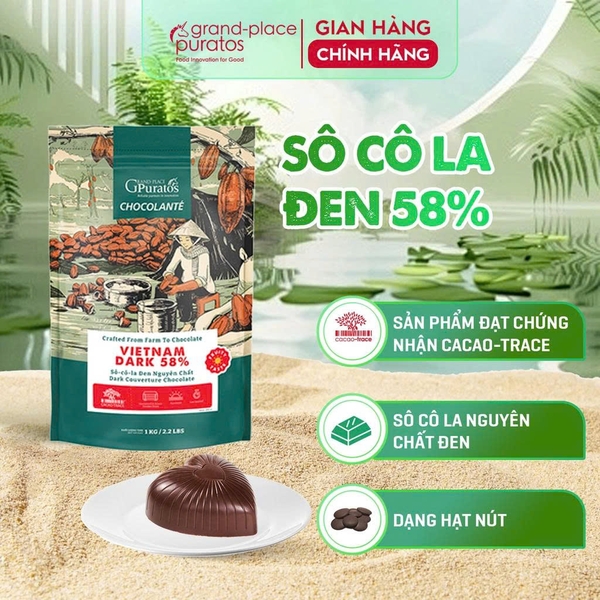Socola Nguyên Chất NÚT ĐEN 58% Asia Puratos - Gói 1kg