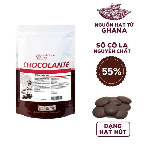 Socola Nguyên Chất NÚT ĐEN 55% Africa Puratos - Túi 1kg