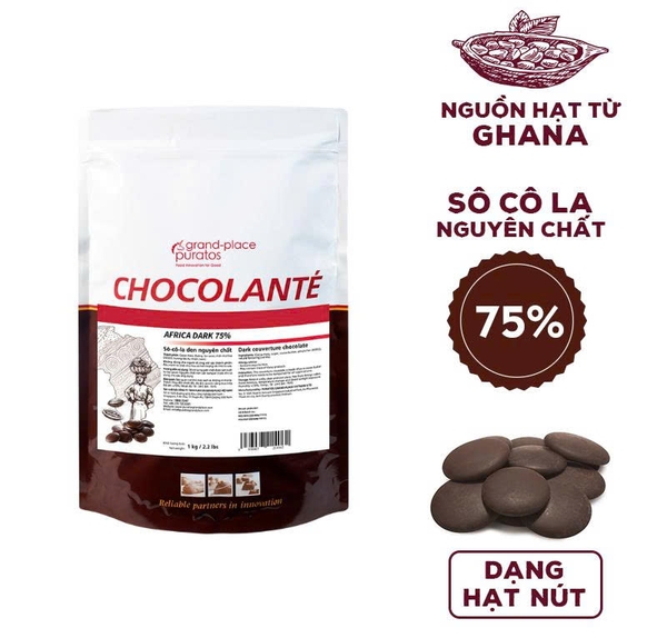 Socola Nguyên Chất NÚT ĐEN 75% Africa Puratos - Gói 1kg