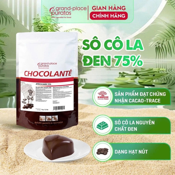 Socola Nguyên Chất NÚT ĐEN 75% Africa Puratos - Gói 1kg