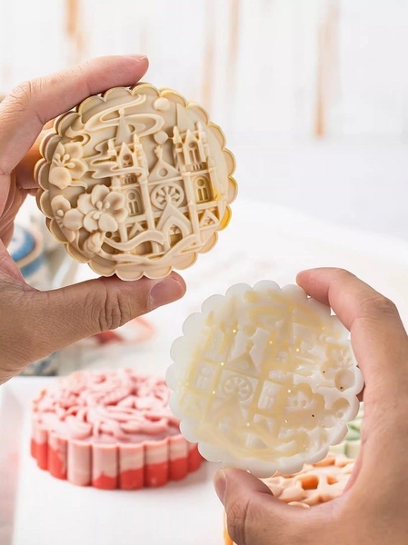 T2094 - Khuôn ấn trung thu lò xo TRÒN 200gr 4 mặt 2025 - Mẫu 2