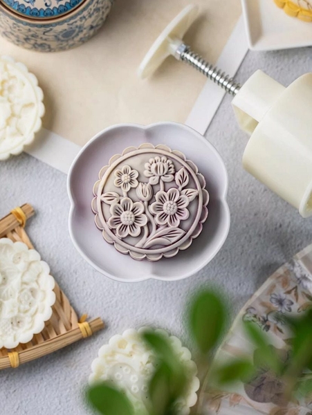 T1584 - Khuôn ấn trung thu lò xo TRÒN 150gr 4 mặt 2025 - Mẫu 1