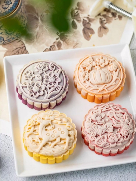 T2084 - Khuôn ấn trung thu lò xo TRÒN 200gr 4 mặt 2025 - Mẫu 1