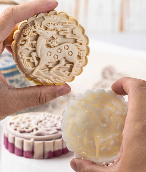 T2084 - Khuôn ấn trung thu lò xo TRÒN 200gr 4 mặt 2025 - Mẫu 1