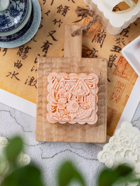V2054 - Khuôn ấn trung thu lò xo VUÔNG 200gr 4 mặt 2025 - Mẫu 1