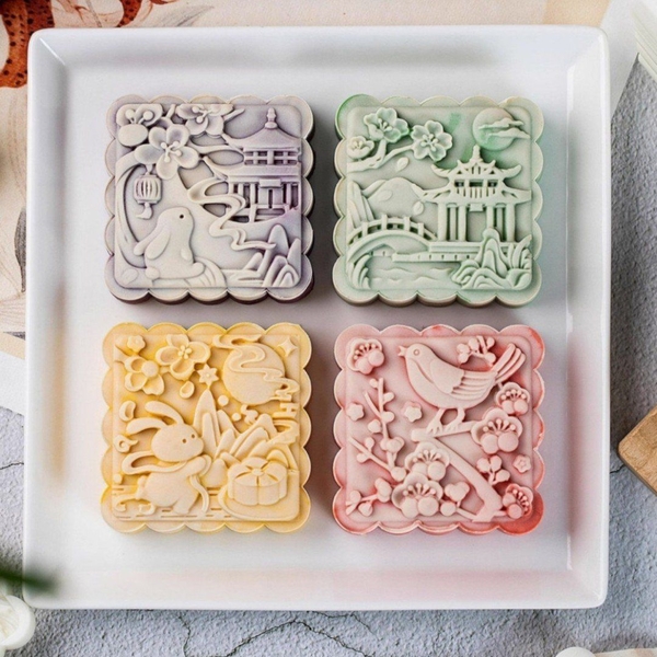 V2064 - Khuôn ấn trung thu lò xo VUÔNG 200gr 4 mặt 2025 - Mẫu 2