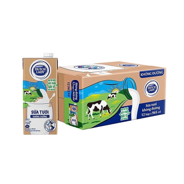 Sữa tươi tiệt trùng Dutch Lady KHÔNG ĐƯỜNG - Hộp 965ml
