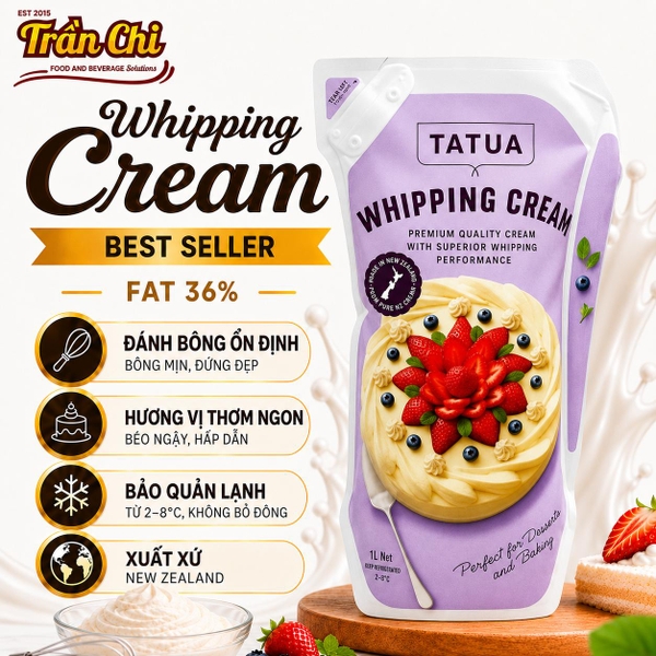 Kem Whipping Cream TATUA 36% - Túi 1L