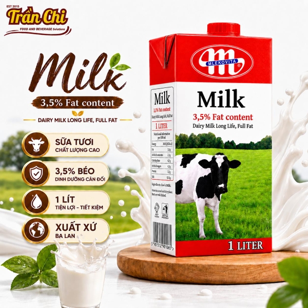 Sữa Tươi Ba Lan Đỏ MLEKOVITA 3.5% béo - Hộp 1L