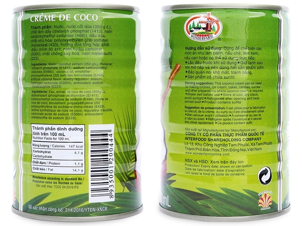 Nước Cốt Dừa lon WONDERFARM - Lon 400ml
