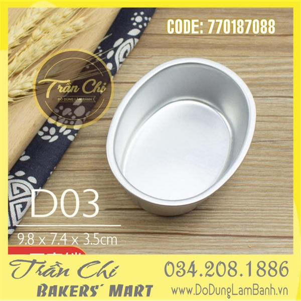 Khuôn nhôm đúc OVAL trắng - D03 (9.8x7.4x3.5cm)