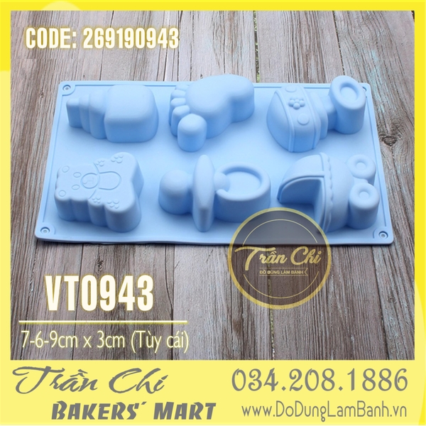 Khuôn silicone vỉ đồ BABY 6 món (Bình sữa, núm vú, xe nôi...) (VT0943)