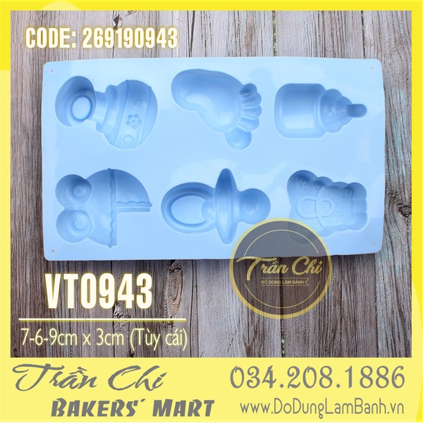 Khuôn silicone vỉ đồ BABY 6 món (Bình sữa, núm vú, xe nôi...) (VT0943)