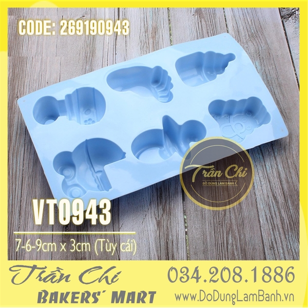Khuôn silicone vỉ đồ BABY 6 món (Bình sữa, núm vú, xe nôi...) (VT0943)