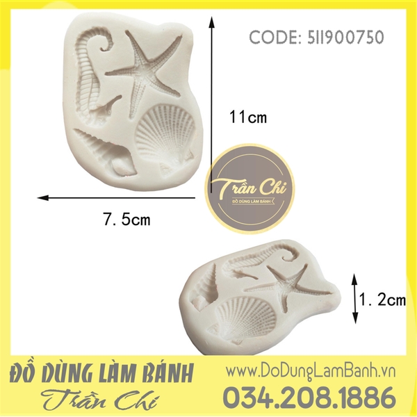 Khuôn silicone Cá ngựa, sao, sò, ốc dài 4c - Xám