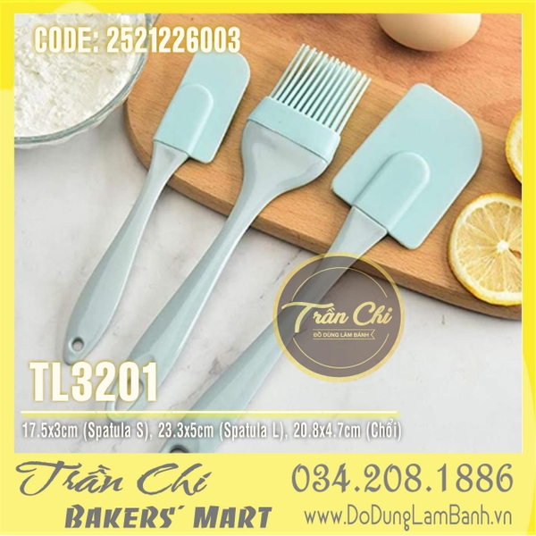 Combo bộ dụng cụ 1 màu PASTEL 3 món: 02 Spatula vét, 01 chổi quét silicone (MÀU NGẪU NHIÊN) (TL3201)