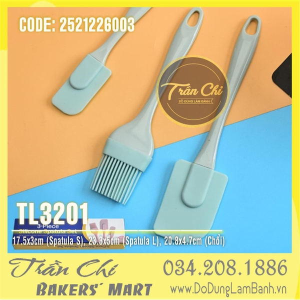 Combo bộ dụng cụ 1 màu PASTEL 3 món: 02 Spatula vét, 01 chổi quét silicone (MÀU NGẪU NHIÊN) (TL3201)