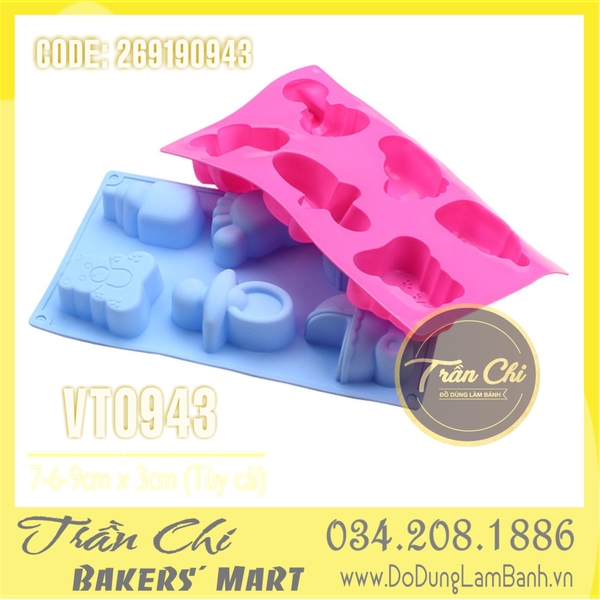 Khuôn silicone vỉ đồ BABY 6 món (Bình sữa, núm vú, xe nôi...) (VT0943)