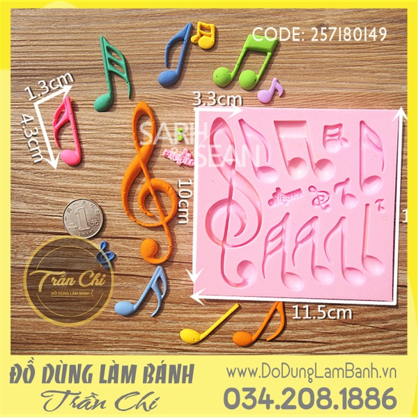 Khuôn silicone Nốt nhạc nhiều size vỉ vuông