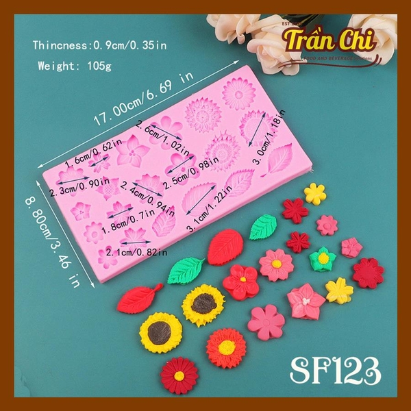 Khuôn silicone HOA, LÁ đủ loại 20c chữ nhật (SF123)