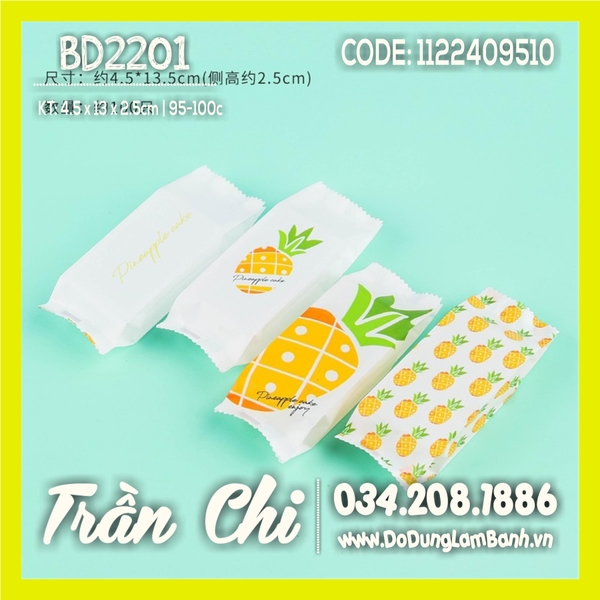 BD2201 - Túi ép BÁNH DỨA nền TRẮNG mix 4 mẫu Trái Dứa  - Xấp 95-100c (1/10)