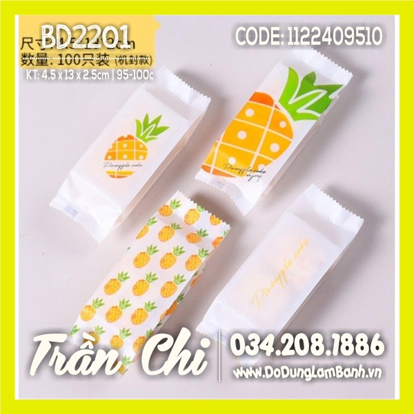 BD2201 - Túi ép BÁNH DỨA nền TRẮNG mix 4 mẫu Trái Dứa  - Xấp 95-100c (1/10)