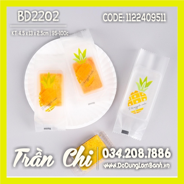 BD2202 - Túi ép BÁNH DỨA nền TRONG mix 4 mẫu Trái Dứa  - Xấp 95-100c (1/10)