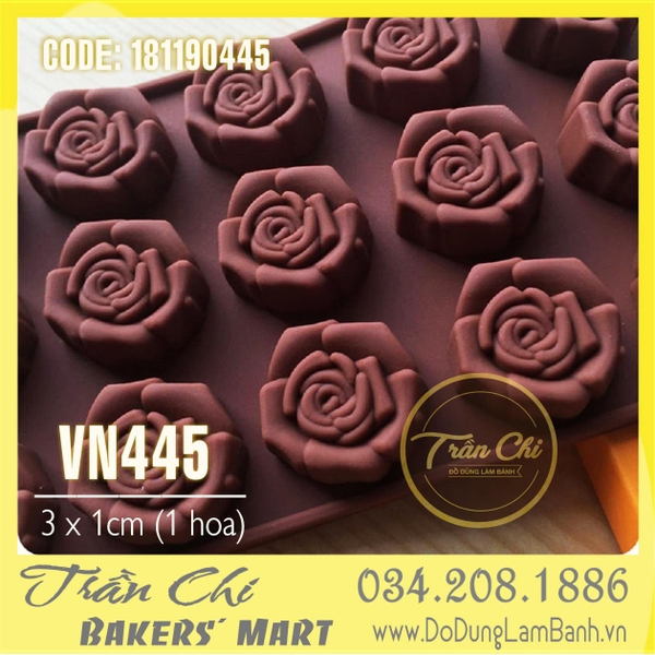 Khuôn silicone vỉ hoa HỒNG nhụy xoắn 15c NHỎ (VN445)