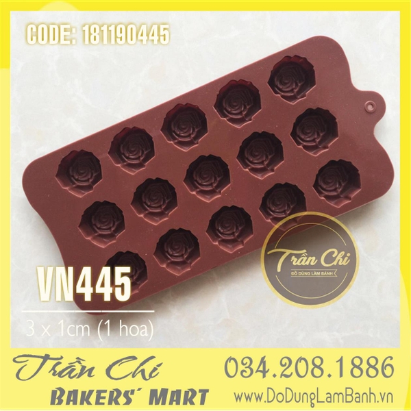 Khuôn silicone vỉ hoa HỒNG nhụy xoắn 15c NHỎ (VN445)