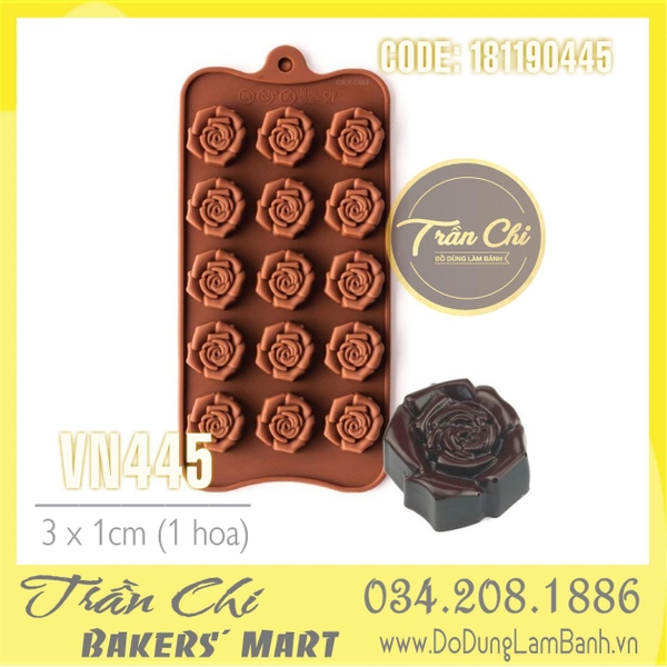 Khuôn silicone vỉ hoa HỒNG nhụy xoắn 15c NHỎ (VN445)