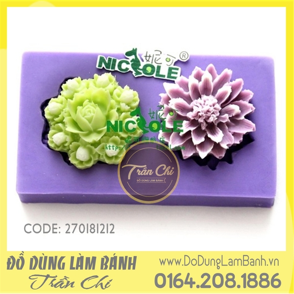 Khuôn silicone Hoa 2 loại - Thược dược, Hồng