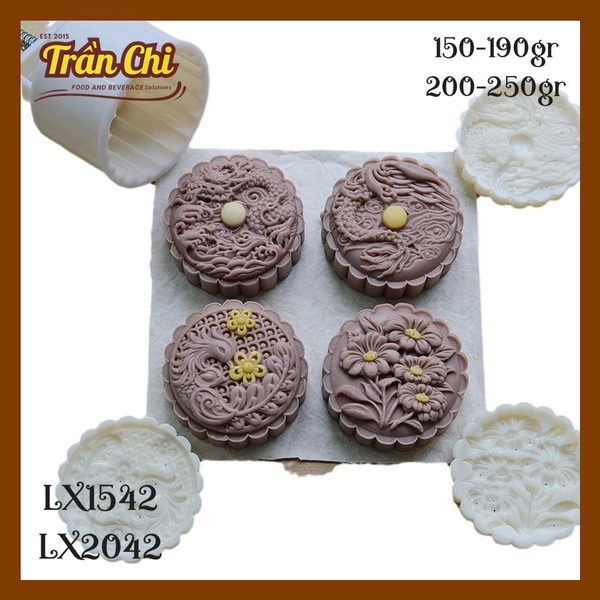 Khuôn ấn trung thu lò xo 150-190gr 04 mặt LONG PHỤNG, Hoa (LX1542)