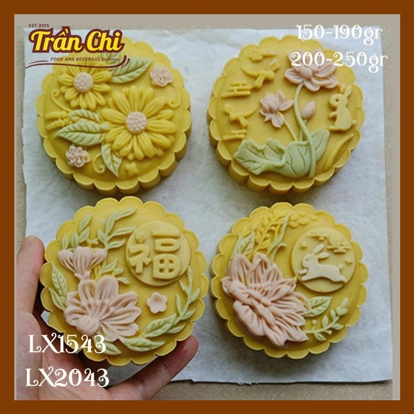 Khuôn ấn trung thu lò xo 150-190gr 04 mặt THỎ HOA, Cúc, chữ Hoa (LX1543)