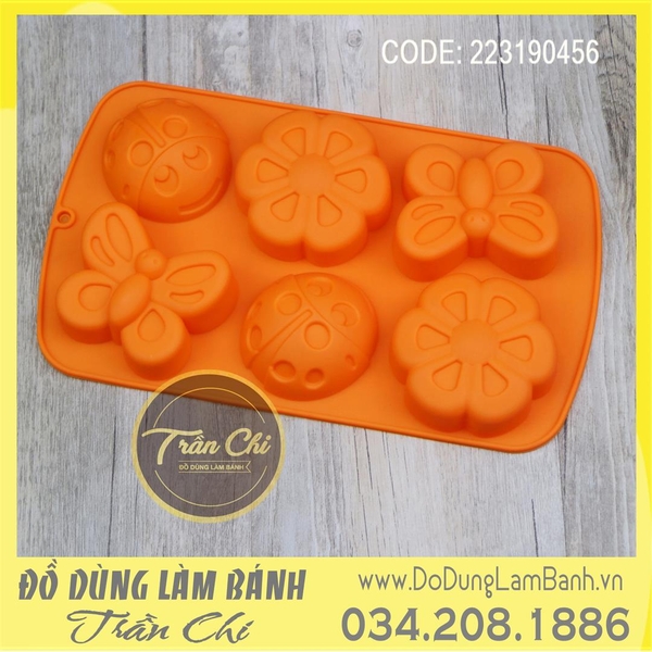 Khuôn silicone vỉ Bướm, bọ, hoa 6c lớn (Chữ nhật)