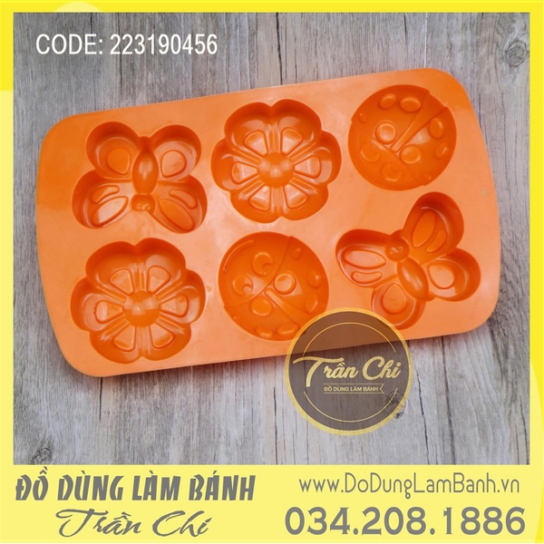 Khuôn silicone vỉ Bướm, bọ, hoa 6c lớn (Chữ nhật)