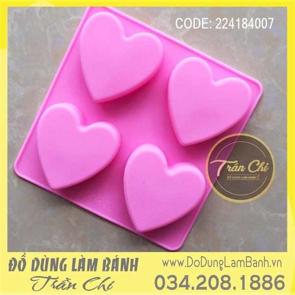 Khuôn silicone vỉ Trái tim 4c vuông