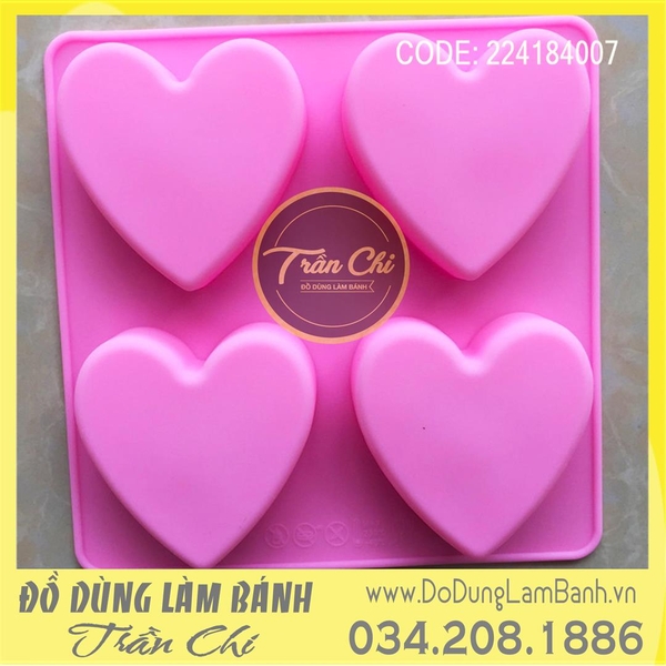 Khuôn silicone vỉ Trái tim 4c vuông