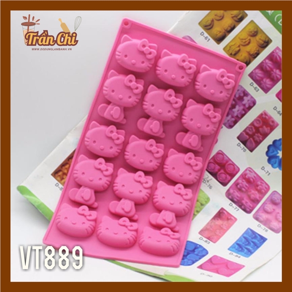VT889 - Khuôn silicone vỉ Mặt Kitty và Kitty ngồi 15C NHỎ (27/11)