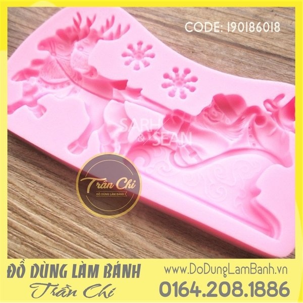 Khuôn silicone Ông già Noel cưỡi tuần lộc (KS2587)