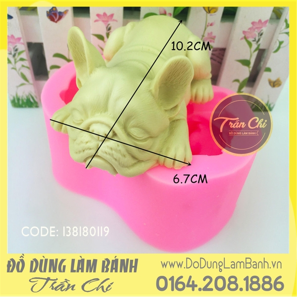 Khuôn silicone Chó Bulldog nằm nhỏ - White