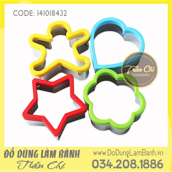 Set cookie cutter 4 món: Người tuyết, tim, sao, hoa (Có silicone)